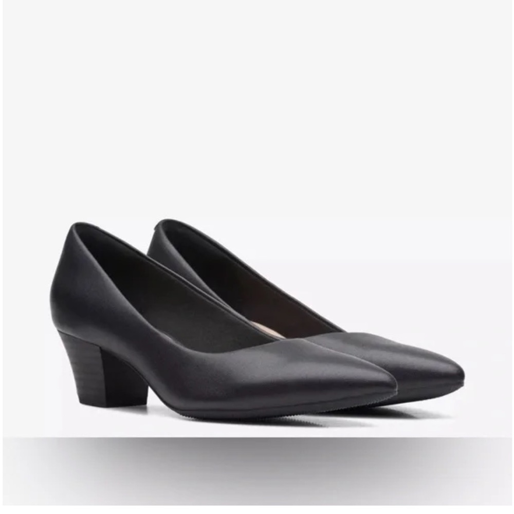 Clarks Women's Teresa Step Leather Block Heel Comfort Pumps Black Size 9
